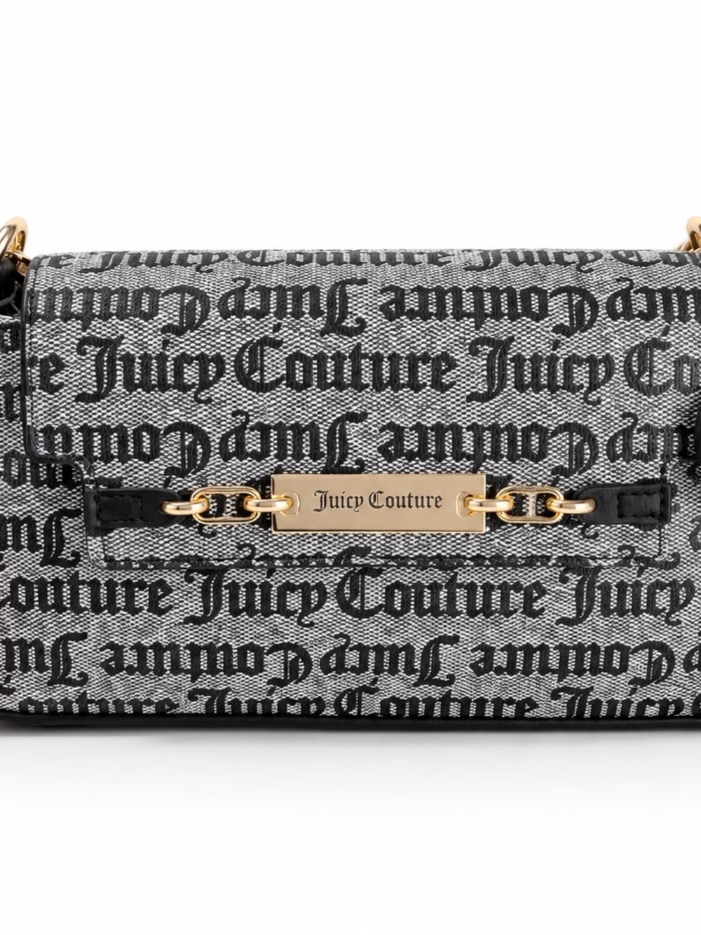 Juicy Couture Black & Gray Logo Flap Crossbody with Gold Hardware